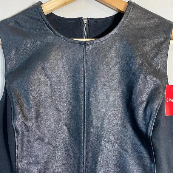 NWT Spanx Leather-Like Combo Fitted Sheath Dress Womens Medium Luxe Black 20393R - Picture 8 of 16